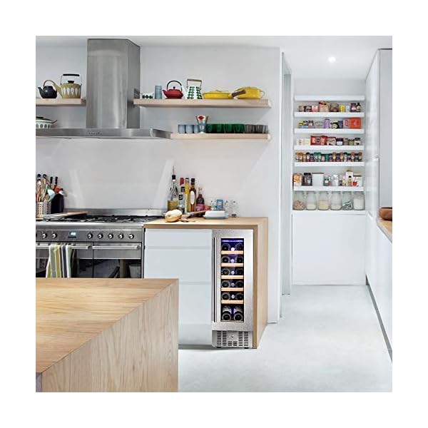 Joy-Pebble-Wine-Cooler-18-Bottle-Built-in-Wine-Cellar-with-Stainless-Steel-Double-Layer-Tempered-Glass-Door-and-Temperature-Memory-Function