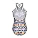 Blooming Jelly Women's One Piece High Cut Halter Backless Criss Cross Monokini Tropical Tribal Print Swimsuit(L) Multicoloured
