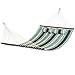 Best Choice Products Quilted Double Hammock w/ Detachable Pillow, Spreader Bar - Navy Blue and Teal Stripe
