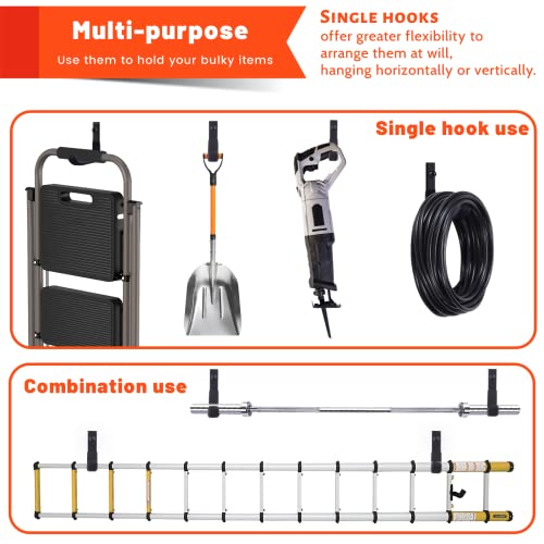 SunVFaFa 4 Hooks Wall Heavy Duty Garage Hooks for Hanging Storage, J-Hook Wall Tools Holder, Multipurpose Hooks for Sports Equipment Hangers (4 inch, 40 kg)
