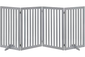 unipaws 36”H Free Standing Pet Gate for Dog Cat, Tall Wooden Dog Gates for Doorway, Stairs, Foldable Pet Fence for The House, Expandable Dog Barrier, Indoor Use, Grey