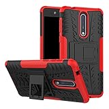 Nokia 8 Case, Linkertech [Shockproof] Tough Rugged Dual Layer Protector Hybrid Case Cover with Kickstand for Nokia 8 (Red)