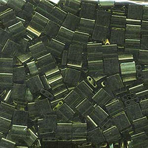 Olive Green Gold Luster Miyuki Tila Beads 7.2gm 2 Hole Seed Bead 5x5mm