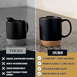 Cork Base Ceramic Mug with Lid (Set of 2) - Ceramic