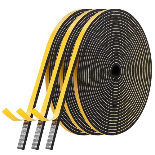 AiQInu Window Sealing Tape, Self Adhesive 6mm(W) x 3mm(D)/15m(L) High Density Insulation Foam Sealing Tape, Flame Retardant, Door Seal Window