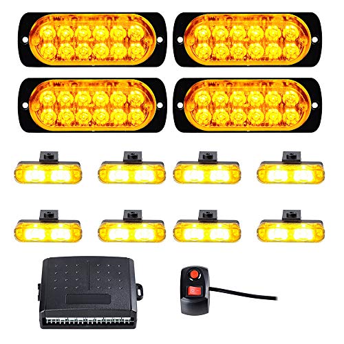 Astra Depot Set Amber 4X 12-LED and 8pcs 2-LED Emergency Caution Warning Hazard Flashing Strobe Light Car Truck Van