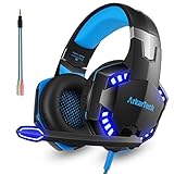 Gaming Headset with Mic For PS4 Xbox One PC, Over Ear Stereo 3.5mm Headphones Gamer with Microphone Noise Canceling For Nintendo Switch Tablet Phone Computer Mac (Free Adapter)