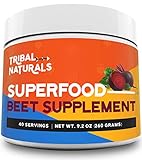 Tribal Naturals Superfood Beet Supplement, 9.2oz Organic Beet Root Powder, Beetroot Supplement Nitric Oxide Booster, Pre Workout for Men & Women, Beets Supplement Preworkout Powder Drink (40 Servings)