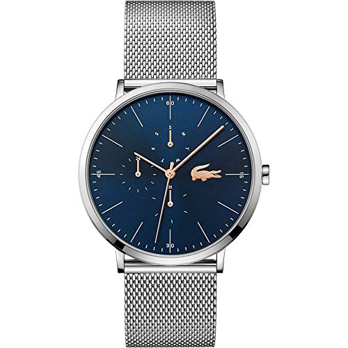 Lacoste Reloj Analógico de Cuarzo multifunción para hombre con correa de malla de acero inoxidable plateada – 2011024