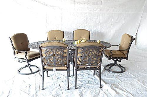 Mandalay Cast Aluminum Powder Coated 7pc Outdoor Patio Dining Set 42x72 Oval Table - Antique Bronze