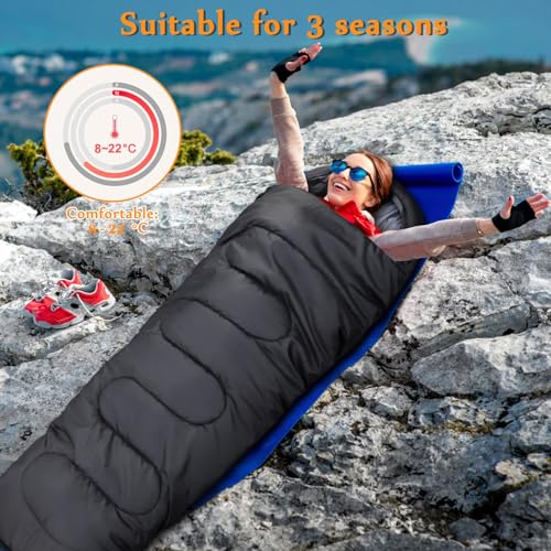 Sleeping Bag for Adults 3-Season - Ultra-Light & Warm, Waterproof Camping Sleeping Bag, Lightweight with Compact Bag for Backpacking, Hiking, Travel