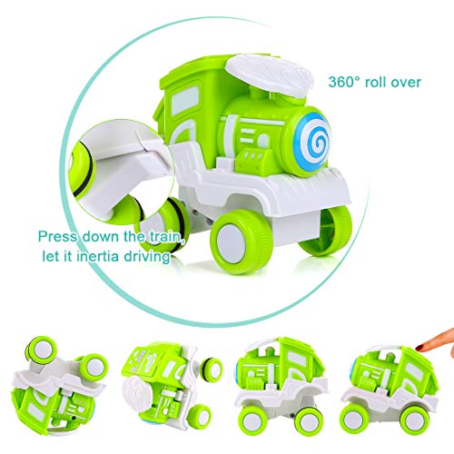 BBLIKE Toddler Car Toys, 4 Packs Early Educational Toddler Baby Toy Train Set, Friction Powered Push and Go Cars for 1 2 3 Year Old Boys & Girls Gift