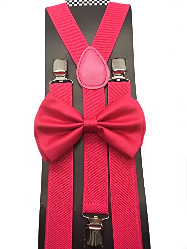 Hot Pink Color Wedding Accessories Adjustable Bow Tie & Suspenders