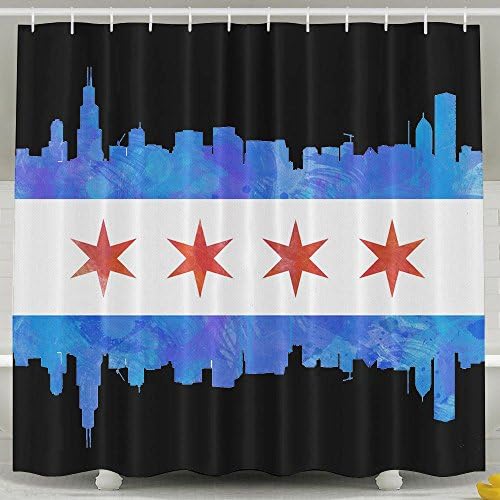 Chicago State Flag Watercolor City Skyline 6072Inch Shower Curtain,Waterproof Polyester Fabric Decorative Bathroom Bath Curtains