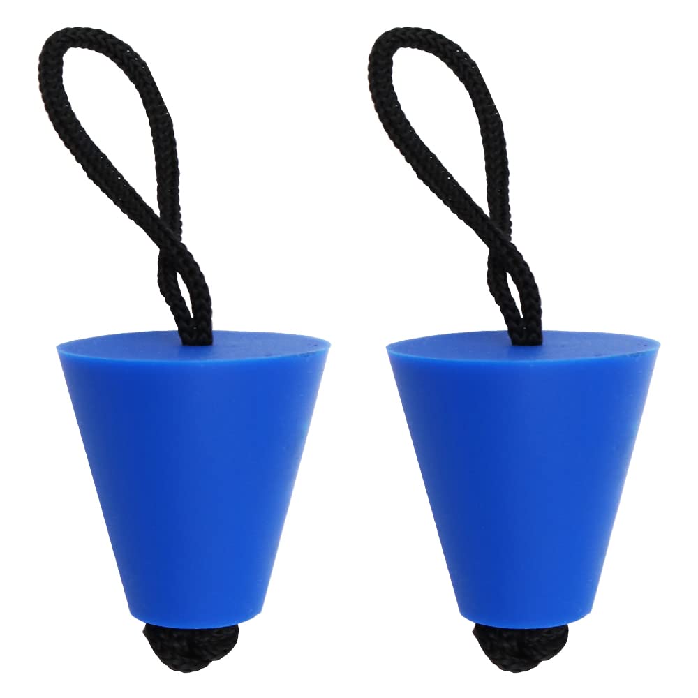 Tiardey 2PCS Silicone Kayak Scupper Plug Kit, Canoe Drain Holes Stopper Bung with Pull String, Blue