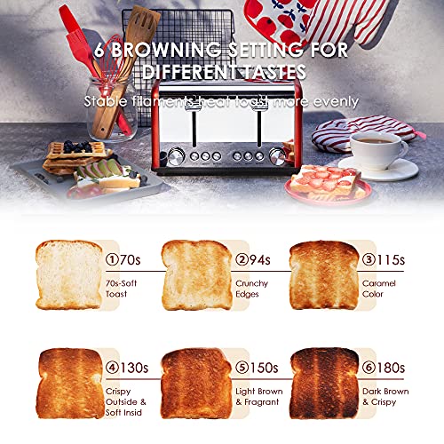 4 Slice Toaster, CUSIBOX Stainless Steel Toaster with Bagel, Defrost, Cancel Function, Extra