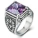 BOHO Jewelry Mens Stainless Steel Ring,Gothic Vintage Prong Setting Purple Cz,Black Silver