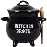 Pacific Giftware Witches Broth Cauldron Ceramic Bowl with Broom Spoon
