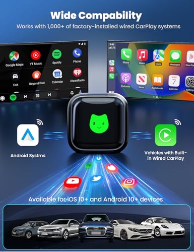 2026 Wireless Carplay Adapter, Mini Wireless Carplay for iPhone and More than 1k+ Cars, Type-C/USB, Stable Fast Connection, Compatible with iOS 12+/Android 11+ and Autos 2016 Onwards