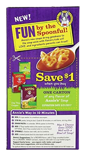 ANNIE’S SHELLS AND WHITE CHEDDAR, MADE WITH ORGANIC PASTA AND REAL CHEESE, 6 OZ