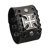 Coolla Mens Retro Cross Adjustable Leather Wristband Cuff Bracelet Sl2801 (Black)