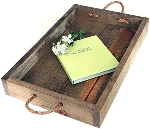 Rustic Reclaimed Wood Coffee Table and Ottoman Serving Tray- Large- Walnut- Woodland Collection