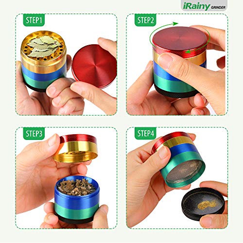 iRainy [5 Piece] Spice Herb Grinder with Pollen Catcher, 2.1 Inch