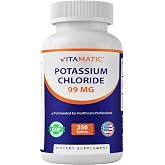 Vitamatic Potassium 99mg &ndash; 250 Tablets &ndash; Potassium Chloride for Muscle, Heart &amp; Nerve Function &ndash; Electrolyte Support &ndash; Non-GMO, Gluten-Free