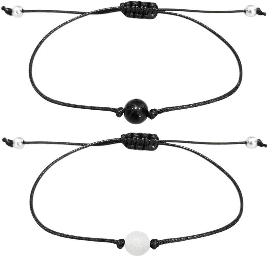 MENGLINA 2 pieces/set Chinese Feng Shui Lava Natural Stone Beads Distance Bracelet Red String Lucky Couple Yin Yang Strand Bracelet For Men Women