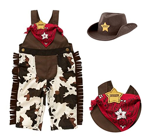 Baby Boy Cowboy Overalls Outfits ,Hat and Handkerchief