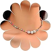 Andelaisi Boho Rainbow Seed Bead Choker Necklace Colorful Seed Bead Necklace Choker Vintage Rice Bead Choker Necklace Multi Color Bead Chain Necklace Jewelry for Women