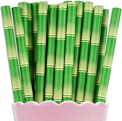 Free DHL 500 pcs Green Bamboo Paper Straws Bulk, Kids Panda Jungle Garden Tree Woodland Rustic Paper Drinking Straws for Party, Birthday, Wedding, Picnic, BBQ, Luau Hawaiian Beach Mason Jar Straws