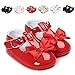 QGAKAGO Infant Baby Girls Bowknot Soft Sole Prewalker Mary Jane Shoes Princess Wedding Party Dress Shoes (0-6 Months Infant, Red)