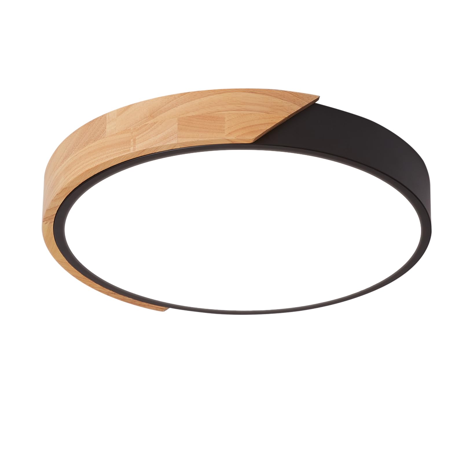 LuFun Ceiling Lights 24W, Flush Mount Light Fixture Black,Indoor Wooden Round Modern Led Ceiling Lights Ø30cm for Living Room Bedroom Kitchen Lounge Hallway Home Office,6500K Cool White Light