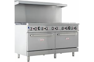 EMPURA 60" Freestanding Liquid Propane Range | Cooking Stove with Dual Standard Oven and (10) Cast-Iron Open Burners for Restaurant Hotel | 362,000 BTU | 60"W x 32-5/8"D x 60-3/8"H, Stainless Steel