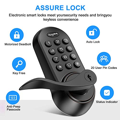 Hugolog Latchbolt Lock Electronic,Keyless Entry Door Lock, Keypad Door Lock with Handle, Easy to Install High Security… - Image 2