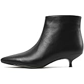 Lutalica W Women's Fashion Pointed Toe Matte Leather Zip Up Comfort Low Kitten Heel Dress Ankle Boots