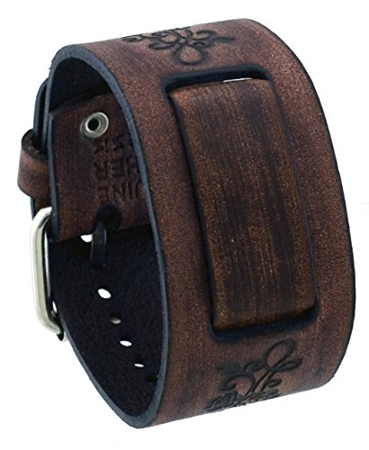 Nemesis #VFB-B Brown 20mm Lug Width Wide Flower Patter Leather Watch Cuff Band