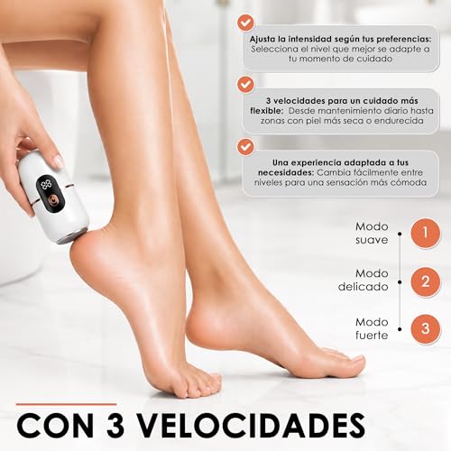 Electric Foot File for Feet, Cordless Rechargeable Callus Remover for Dead Skin and Rough Heels, 3 Speed Pedicure Tool with 2 Replaceable Grinding Heads
