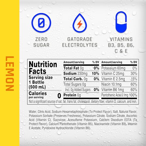 PROPEL ELECTROLYTE ENHANCED WATER SPORTS DRINK, LEMON FLAVORED WATER, ZERO CALORIE & ZERO SUGAR HYDRATION WITH ELECTROLYTES AND VITAMINS C & E, 16.9 FL OZ BOTTLES (12 PACK)