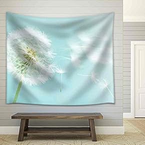 Dandelion on Blue Sky Background - Fabric Wall Tapestry Home Decor - 51x60 inches