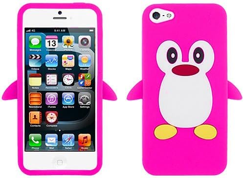 Hot Pink Penguin Silicon Soft Rubber Skin Case Cover For Apple iPhone 5 5S 5SE with Free Pouch