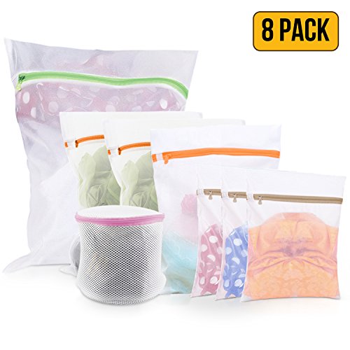 Mesh Laundry Bags â€“ Pack of 8 (1 Large + 3 Medium + 3 Small + 1 for Delicates Bras, Lingerie) â€“ Best Zipper Wash bag for Baby Clothes, Socks, Travel, Blouse, Hosiery, Stocking, Washing Machine