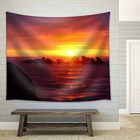 Fiery Sunset Over Sea - Fabric Wall Tapestry Home Decor - 51x60 inches