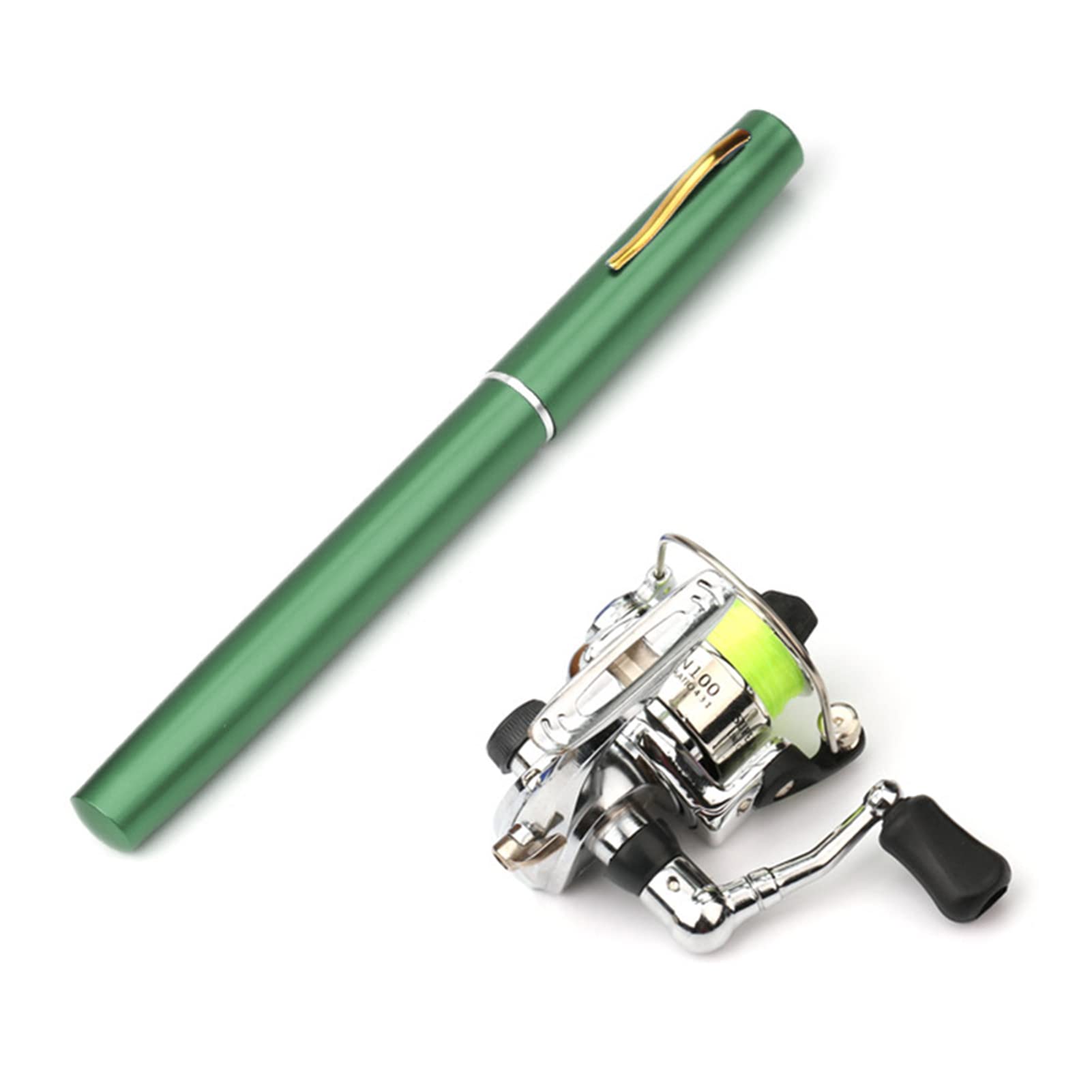 Lixada Fishing Equipment, 1 m / 1.4 m / 1.6 m Foldable Fishing Rod Reel Combo Mini Pen Fishing Rod Kit 7 Colours Spring Shape Folded Rod Rod with Reel Wheel, Green