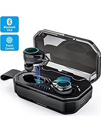 Bluetooth 5.0 Auriculares TWS Auriculares intrauditivos Micrófono incorporado ¿Verdadero estéreo inalámbrico 2019, la versión más reciente? Auriculares ergonómicos con control táctil de graves profundos, auriculares estéreo inalámbricos de alta fidelidad