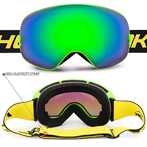 Hongdak Ski Goggles, Snowboard Goggles UV Protection, Snow Goggles Helmet Compatible for men women boys girls kids, Anti fog OTG