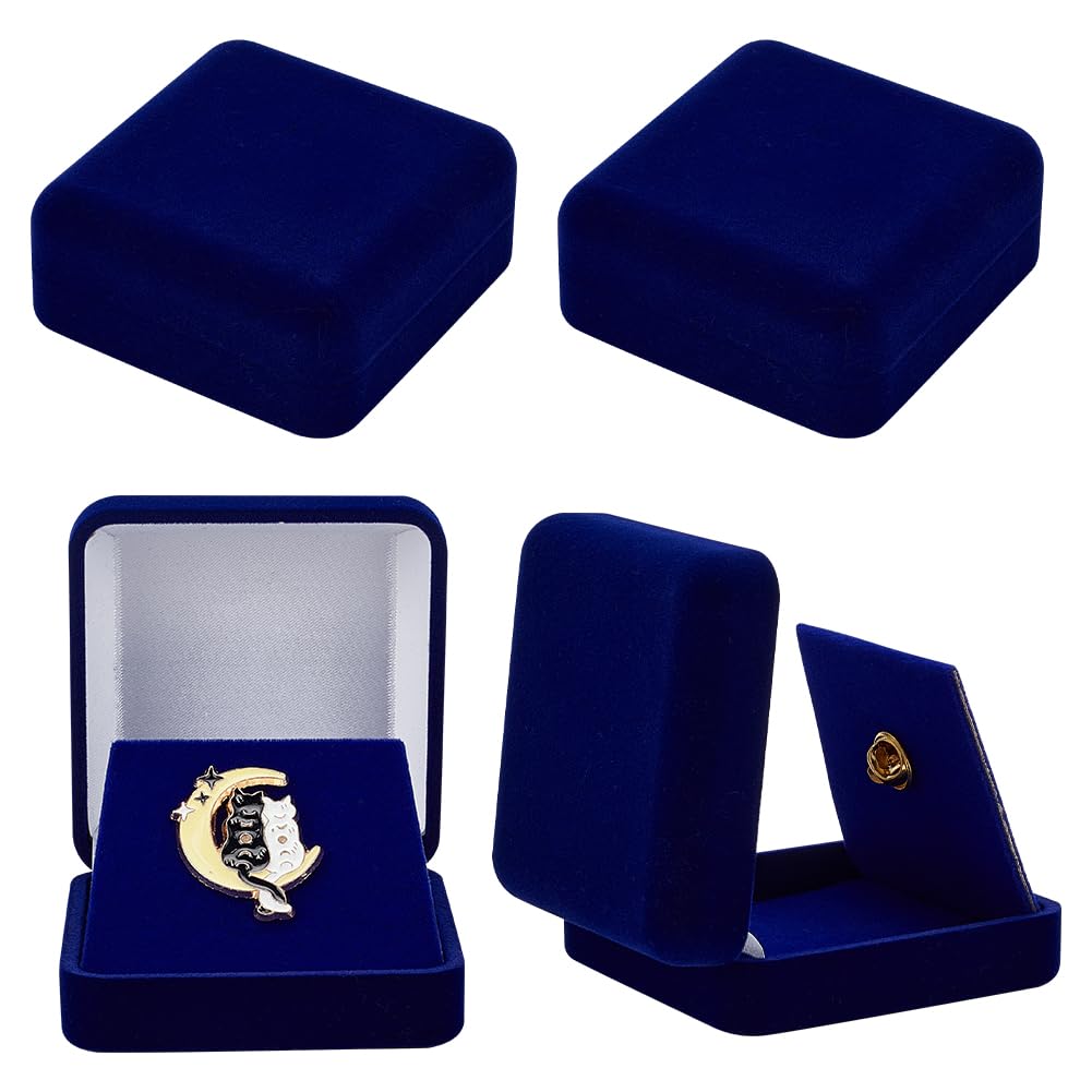 FINGERINSPIRE 4 Pcs Velvet Badge Display Box 7x6.7x2.95cm Midnight Blue Lapel Pin Collection Display Holder Square Brooch Pin Storage Presentation Case for Badges Lapel Pin Coin Storage Display