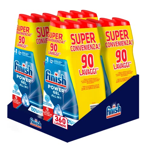 Finish Powergel Dishwasher Detergent 100% Dishes More Protected, Dishwasher Gel, 360 Washes, 12 Packs of 30 Dishwashers