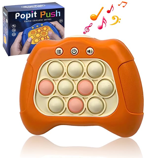Jastown quick push game console,light up pop it electronic game,decompression breakthrough puzzle game machine,push pop bubble sensory fidget toy,Hand eye coordination game for Kids Adults (orange)